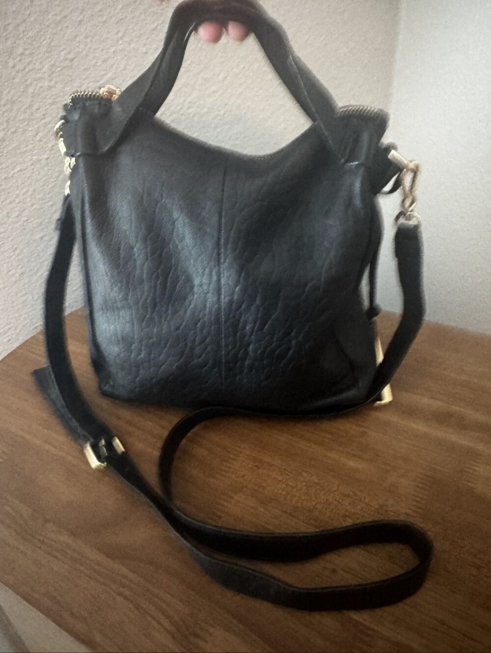 Vince Camuto Allora Classic Black Leather Crossbody Tote - Womens Bag